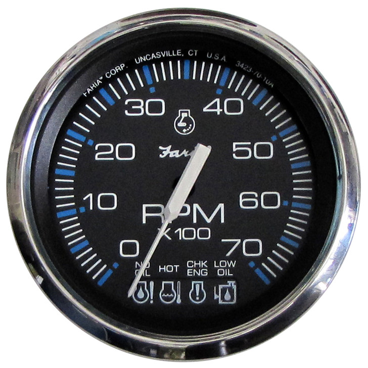 Faria Chesapeake Black SS 4" Tachometer w/Systemcheck Indicator - 7000 RPM (Gas) f/ Johnson / Evinrude Outboard)