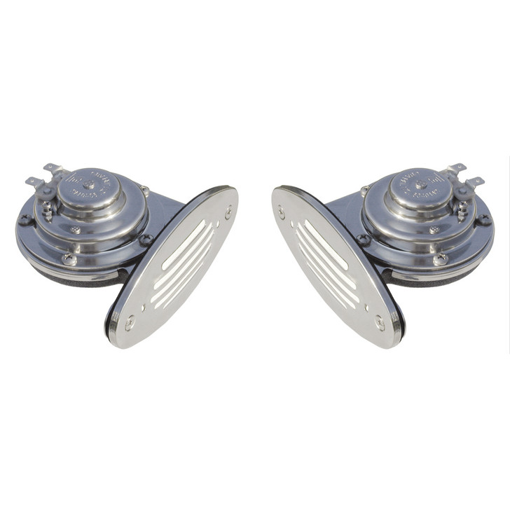 Schmitt Marine Mini Stainless Steel Dual Drop-In Horn w/Stainless Steel Grills High & Low Pitch