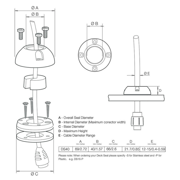  Scanstrut DS40-P Vertical Cable Seal 