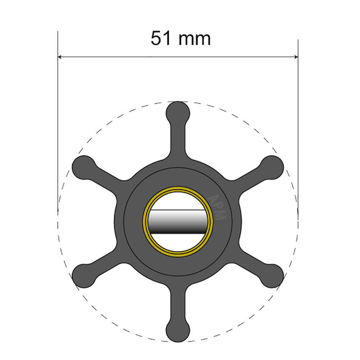  Albin Group Premium Impeller Kit - 51 x 22 x 12.7mm - 6 Blade - Pin Insert 