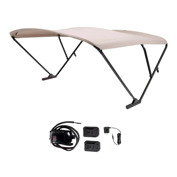  SureShade Battery Powered Bimini - Black Anodized Frame & Beige Fabric 