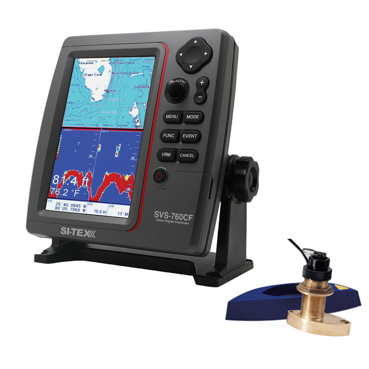  SI-TEX SVS-760CF Dual Frequency Chartplotter/Sounder w/ C-Map 4D Chart & Bronze Thru-Hull Triducer 