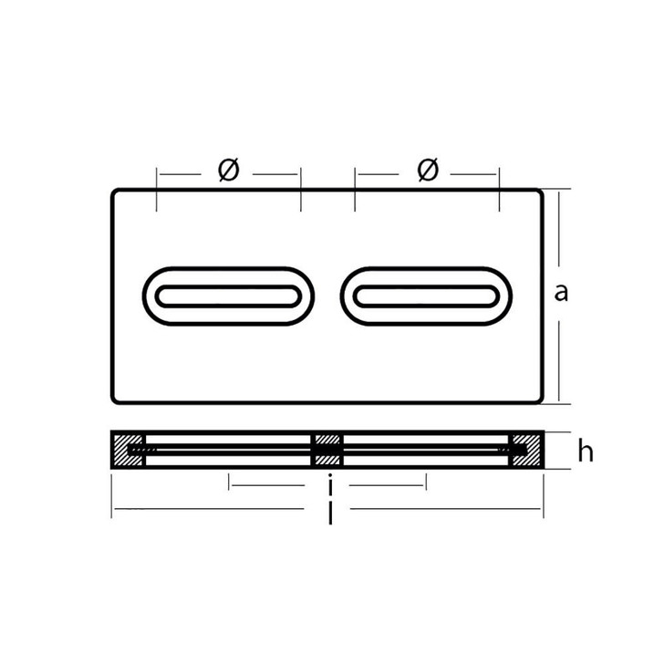  Tecnoseal Rectangular Zinc Plate Anode w/Inserts - 12" x 6" x 1" 