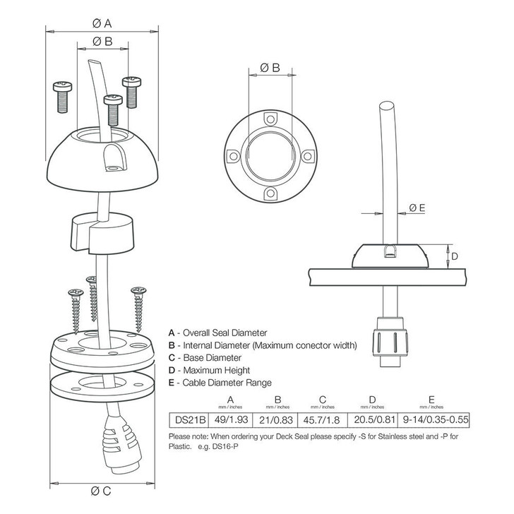  Scanstrut DS21B-P Vertical Cable Seal 