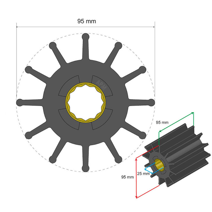  Albin Group Premium Impeller Kit 95 x 25 x 95mm - 12 Blade - Spline Insert 