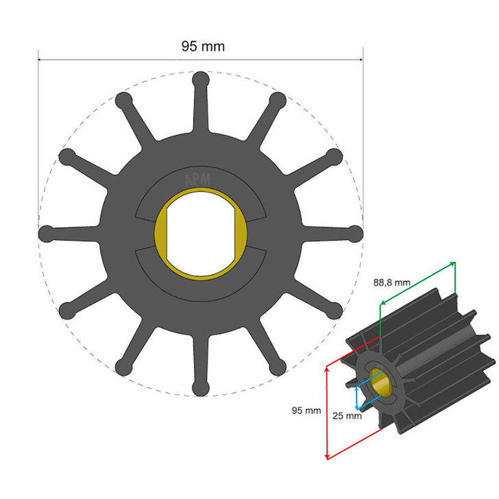  Albin Group Premium Impeller Kit 95 x 25 x 88.8mm - 12 Blade - Double Flat Insert 