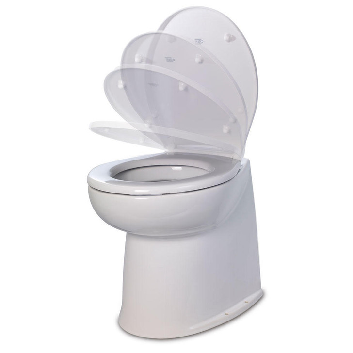  Jabsco Deluxe Flush 14" Straight Back 24V Freshwater Electric Marine Toilet w/Solenoid Valve & Soft Close Lid 