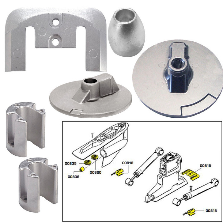  Tecnoseal Anode Kit w/Hardware - Mercury Bravo 3 2004-Present - Zinc 