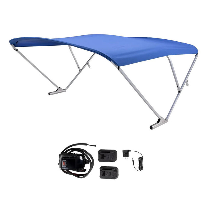  SureShade Battery Powered Bimini - Clear Anodized Frame & Pacific Blue Fabric 