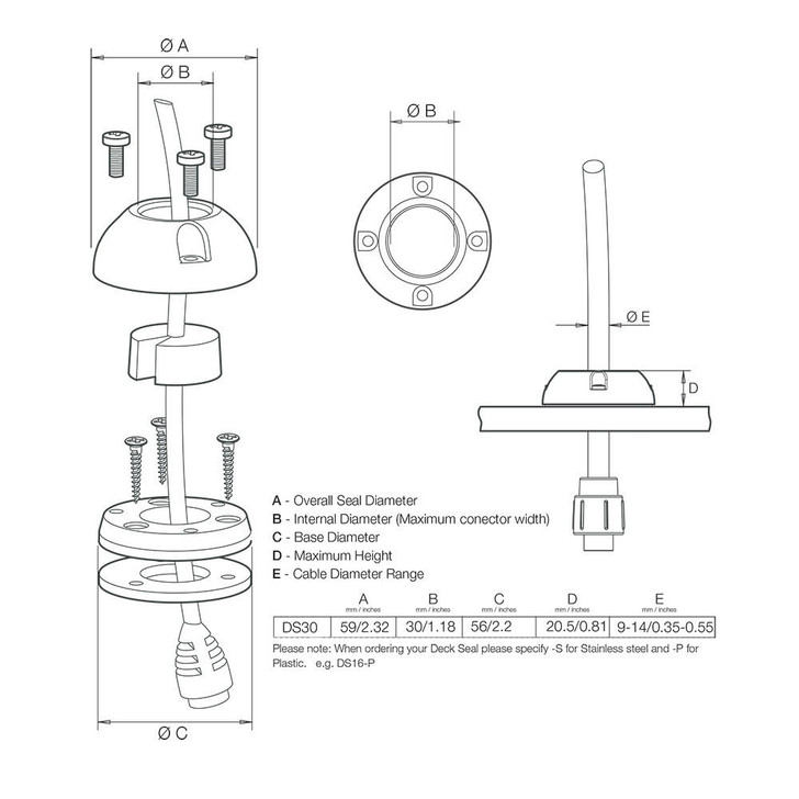  Scanstrut DS30-S Vertical Cable Seal - Stainless Steel 