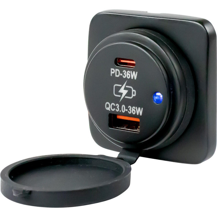  Sea-Dog USB A / USB C Square Surface Mount Power Socket 