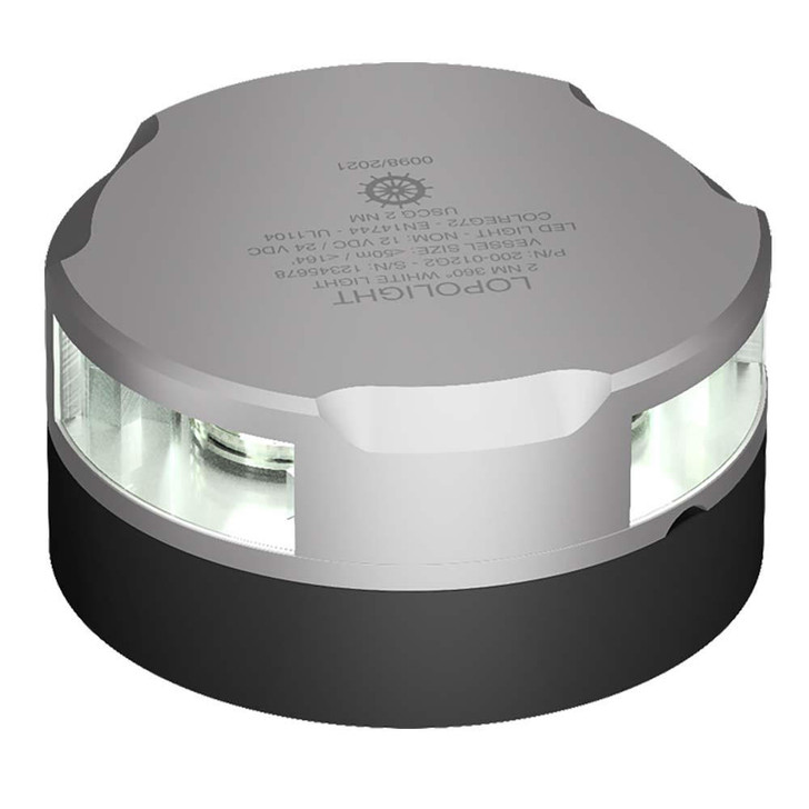  Lopolight Series 200-012 - Anchor Light - 2NM - Horizontal Mount - White - Silver Housing - 15M Cable 