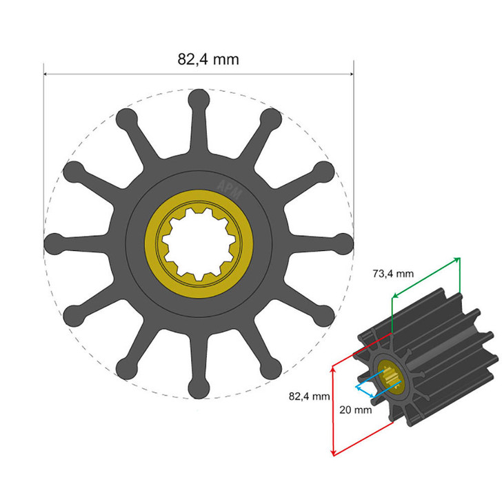  Albin Group Premium Impeller Kit 82.4 x 20 x 73.4mm - 12 Blade - Spline Insert 