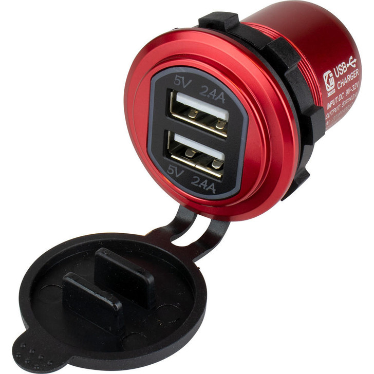  Sea-Dog Round Red Dual USB Charger w/1 Quick Charge Port + 