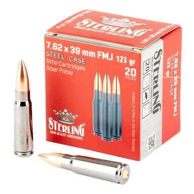 rling Sterling Steel Case Select 7.62X39mm 123 Grain Full Metal Jacket Steel Cased 20 Round Box Ammo