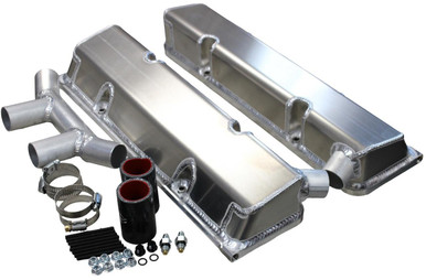 SBC Fab Valve Cover Set Dual Crossover Breather - Tactical Surplus USA