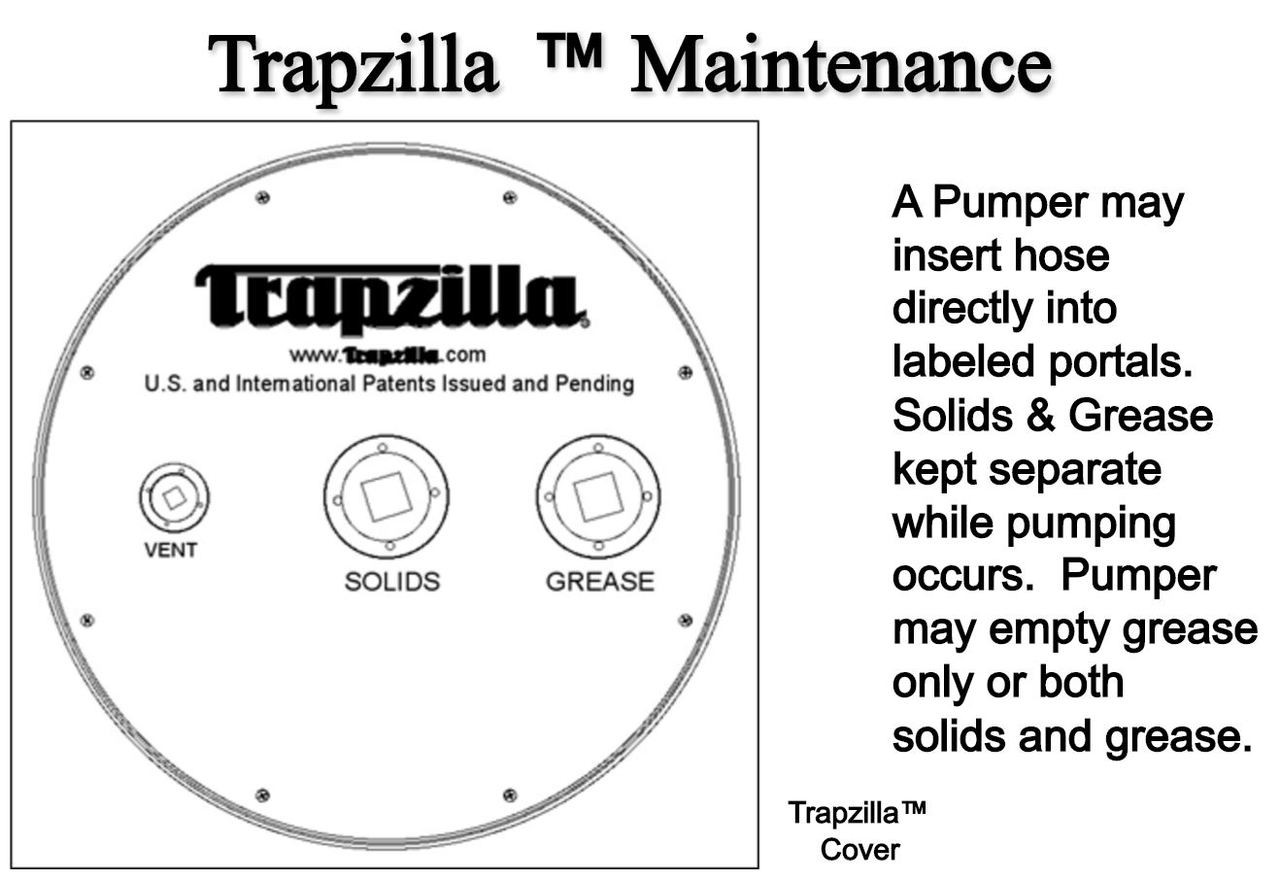 Trapzilla Grease Interceptor, 4" or 6"  Inlet/Outlet, 75 GPM Flow Rating, 635 lbs Grease Capacity