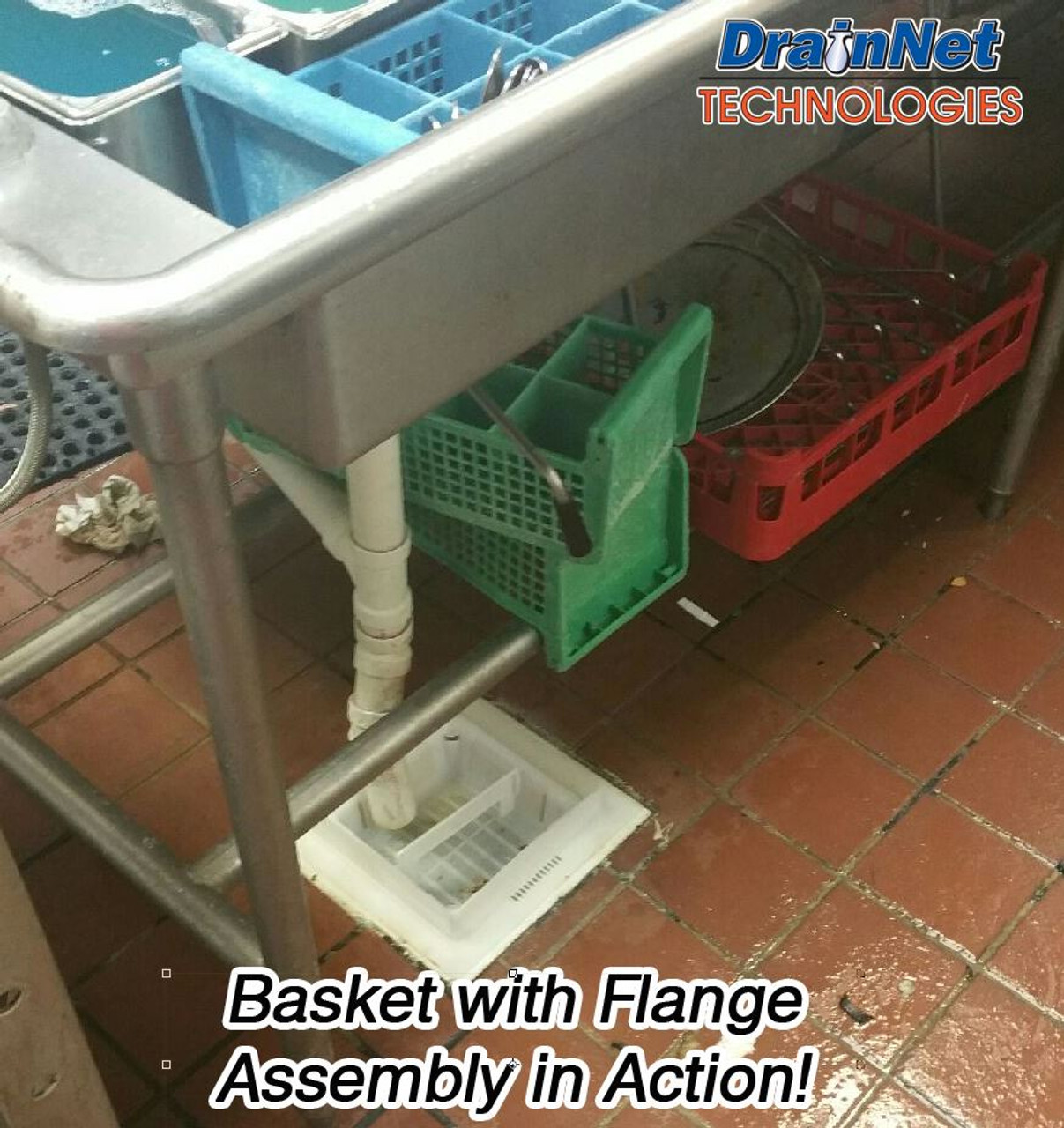 8.5 inch Floor Sink Basket & 12 inch Flange Assembly with Drain Edge™ -  Drain-Net Technologies