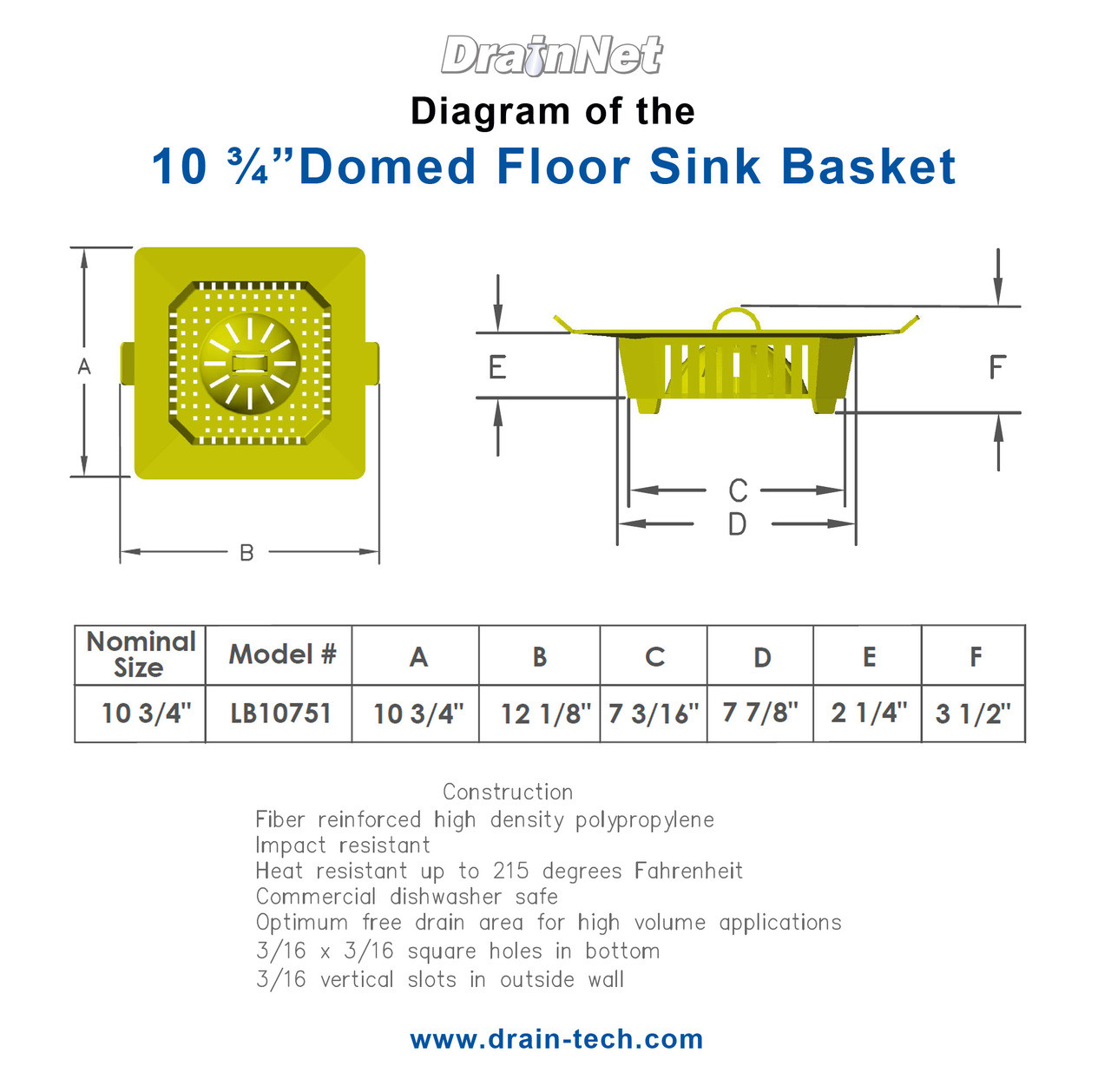 Domed Floor Sink Basket 10 75 With Flange Drain Net Technologies