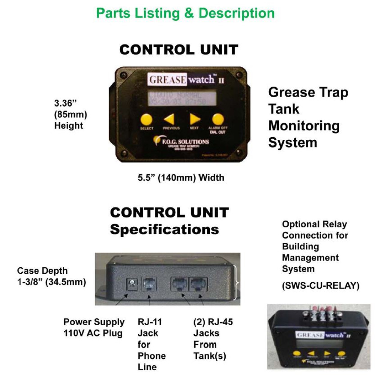GreaseWatch 2 (Grease Trap Monitoring Alarm with Local Alarm Display