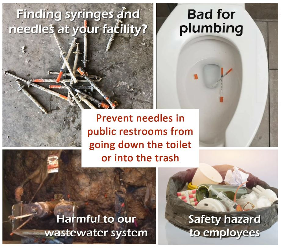 Secure Needle Disposal System for public restrooms, 1 Quart Wall Mount