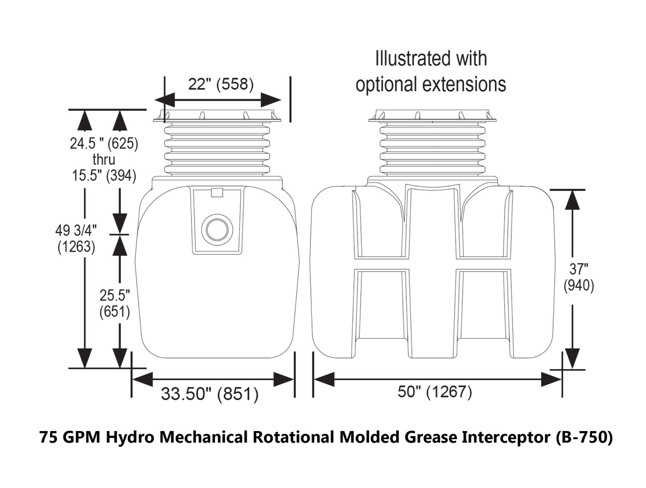 75 GPM Hydro Mechanical Rotational Molded Grease Interceptor