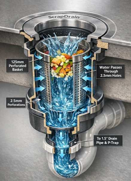 ScrapDrain™ – Capture Solids in Commercial and residential Sinks