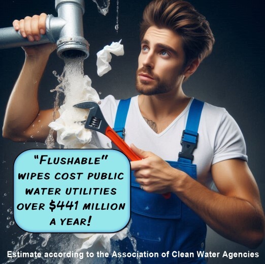 Flushable wipes cost public water utilities over $441 million a year!