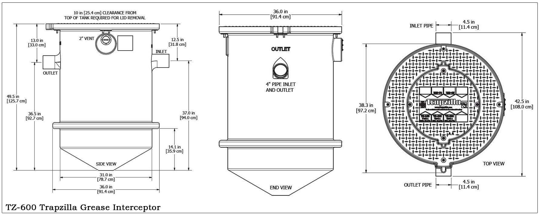 TZ-600 Trapzilla Grease Interceptor Specs