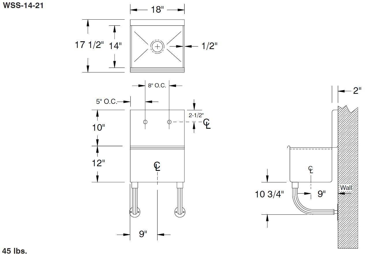 Wall Mounted Service Sinks wss-14-21-specs