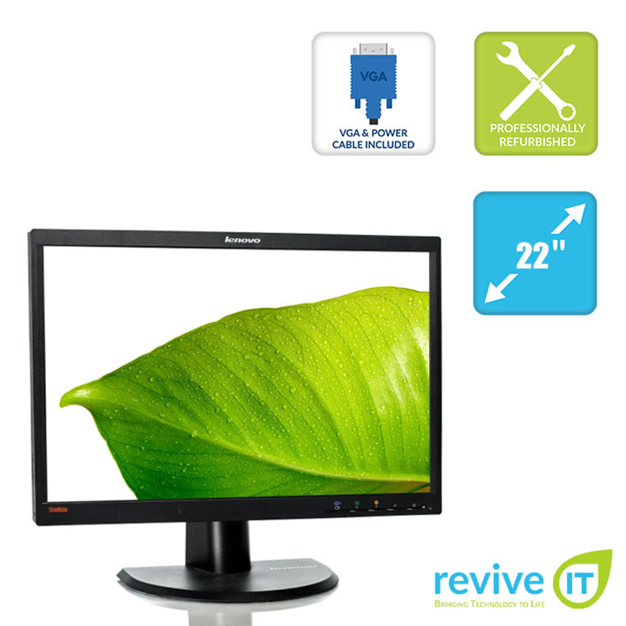 Lenovo ThinkVision LT2252p 22 Widescreen 1680x1050 16:10 LED Backlit LCD  Monitor VGA DisplayPort DVI Grade B