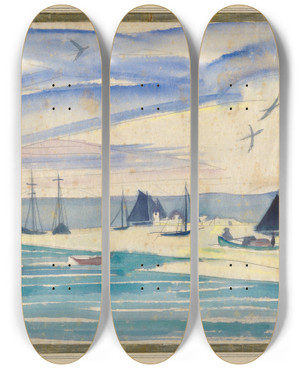 Triptych art skateboard deck of William Zorach Harborscene by William Zorach (1887-1966)