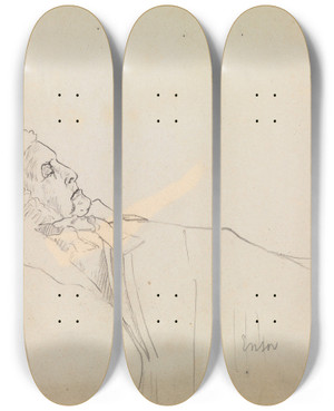 Triptych art skateboard deck of James Ensor Old Woman Sleeping_3 by James Ensor (1860-1949)