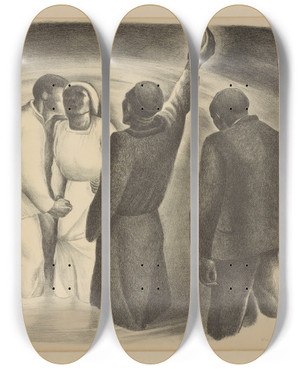 Triptych art skateboard deck of M Wolfe Baptism by M Wolfe (20-)
