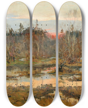 Triptych art skateboard deck of Julius Sergius Klever On A Hunt by Julius Sergius Klever (1850-1924)