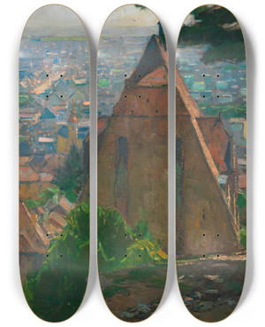 Triptych art skateboard deck of Carl Moll Blick Auf Mdling by Carl Moll (1861-1945)