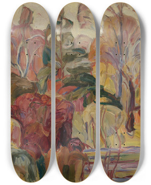 Triptych art skateboard deck of Abraham Manievich Fall Scene by Abraham Manievich (1881-1942)