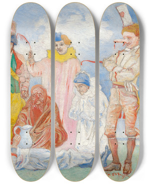 Triptych art skateboard deck of James Ensor Baptme Des Masques by James Ensor (1860-1949)