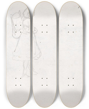 Triptych art skateboard deck of Adolph Tidemand Figurstudie by Adolph Tidemand (1814-1876)
