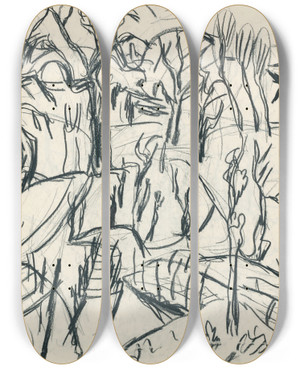 Triptych art skateboard deck of Hermann Scherer Landscape In Ticino by Hermann Scherer (1893-1927)