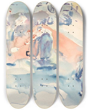 Triptych art skateboard deck of Edvard Munch Bygningsarbeid by Edvard Munch (1863-1944)