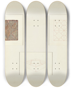 Triptych art skateboard deck of Robert Gilson Brick Sidewalk Tiles by Robert Gilson
