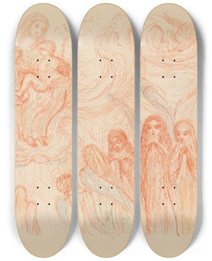 Triptych art skateboard deck of James Ensor The Angels Worship Mary by James Ensor (1860-1949)