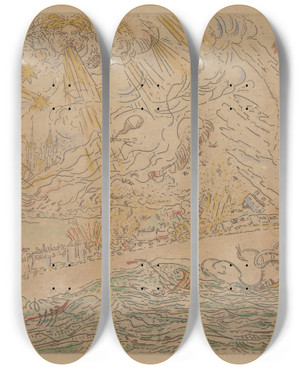 Triptych art skateboard deck of James Ensor De Cataclysmen by James Ensor (1860-1949)