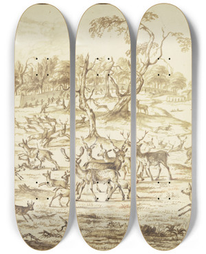 Triptych art skateboard deck of Michiel Carree Groe Treibjagd by Michiel Carree (1657-1727)