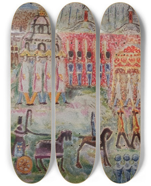 Triptych art skateboard deck of Nils Dardel Stadsbild by Nils Dardel (1888-1943)