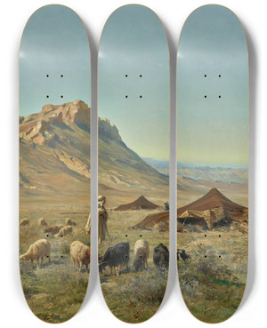 Triptych art skateboard deck of Eugne Girardet A Bedouin Encampment by Eugene Girardet (1853-1907)