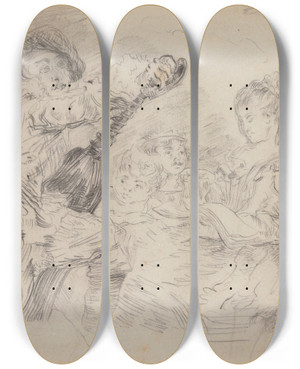 Triptych art skateboard deck of James Ensor Party Making Music by James Ensor (1860-1949)