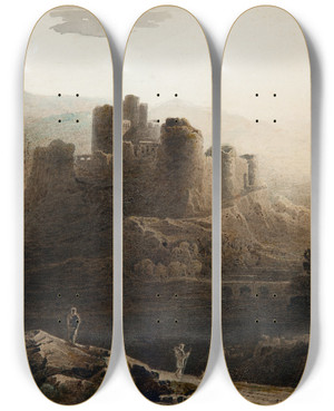Triptych art skateboard deck of John Martin Moonlight Chepstow Castle by John Martin (1789-1854)