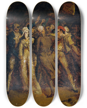 Triptych art skateboard deck of Hendrik Scheffer Arrestation De Charlotte Corday by Hendrik Scheffer (1798-1862)